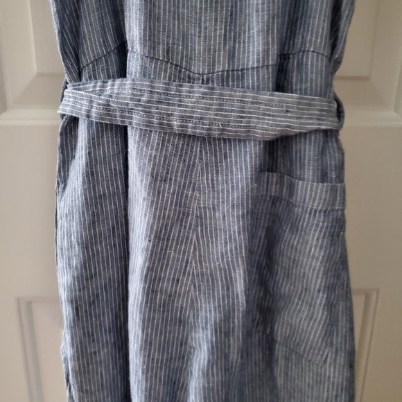 Everlane The Linen Picnic Jumpsuit (with belt),  White/Blue Pinstripe (2) - Picture 8 of 14